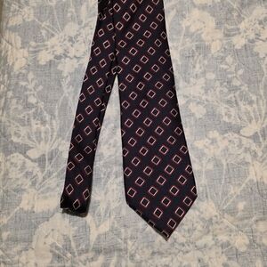 Ermenegildo Zegna Dark Blue Tie with Red and White Squares